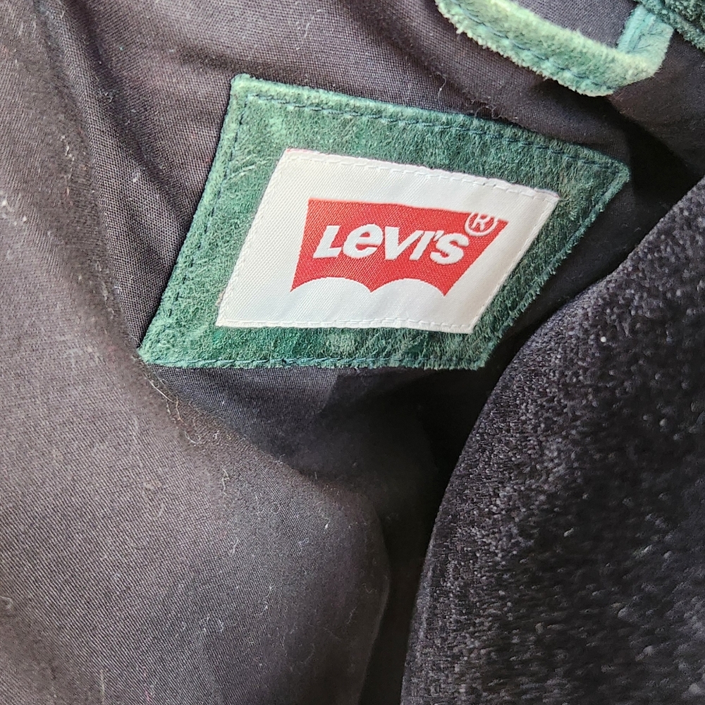 Levi's Real Leather Moto Jacket in Green & Black – Size XS - Picture 3 of 3